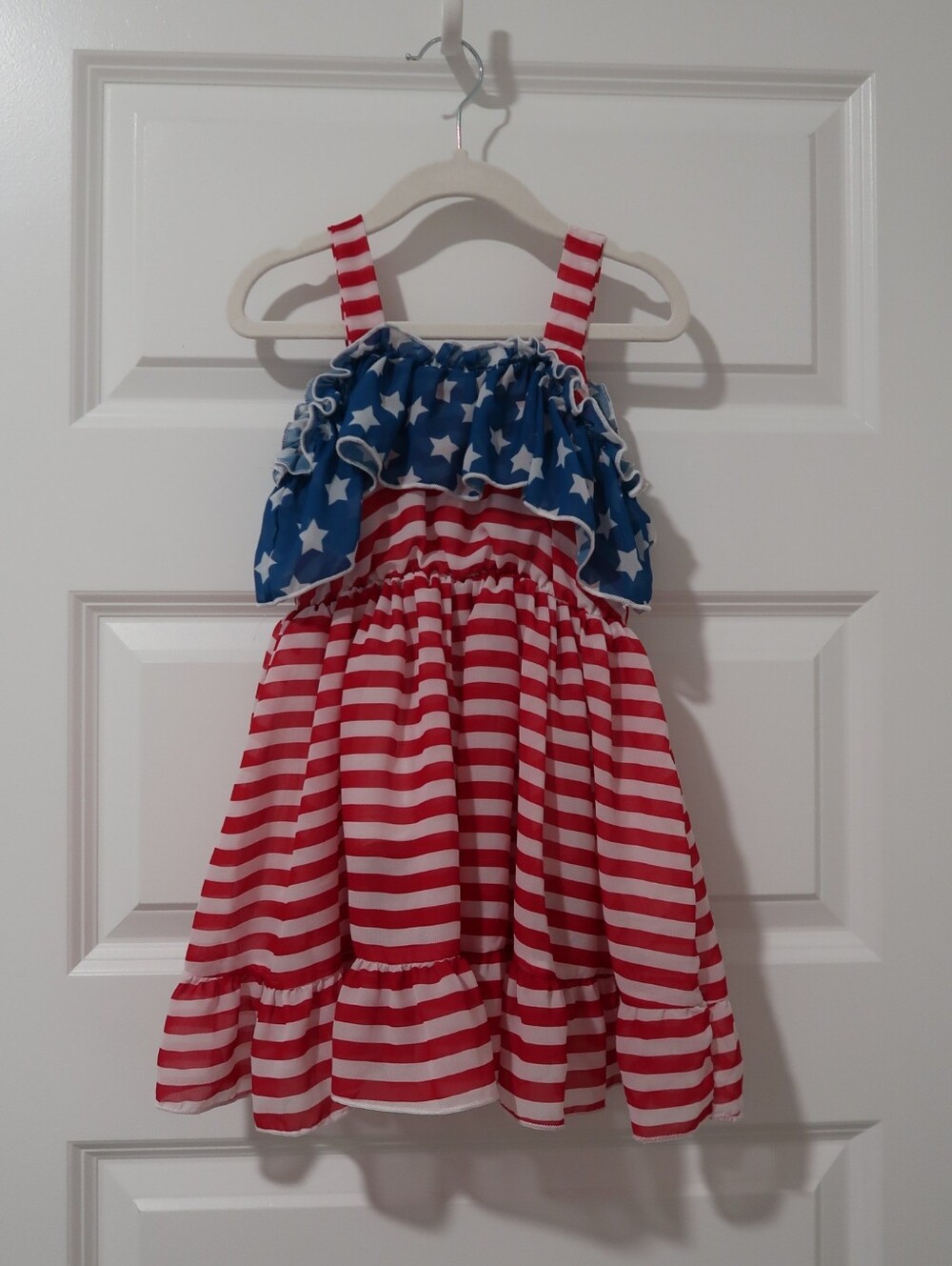 Size 2T Toddler Girls Red White & Blue Stars 4th Of July Patriotic Tiered Dress
